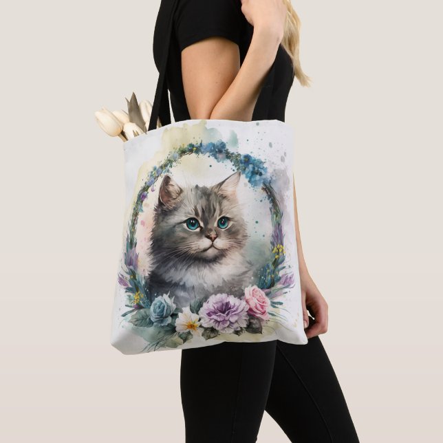 ADORABLE WATERCOLOR GRAU TABBY KITTEN BLUME TASCHE (Von Nahem)