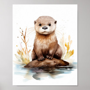 Adorable Watercolor Otter Poster