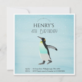 Adorable Watercolor Pinguin Arktis Geburtstag Einladung