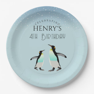 Adorable Watercolor Pinguin Arktis Geburtstag Pappteller