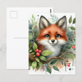 Adorable Watercolor Red Fox Postkarte
