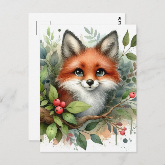 Adorable Watercolor Red Fox Postkarte (Vorne/Hinten)