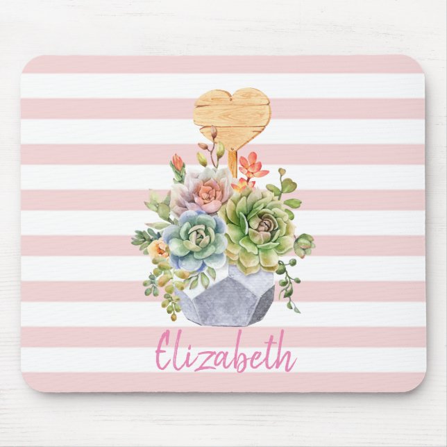 Adorable Watercolor Succules Streifen Mousepad (Vorne)