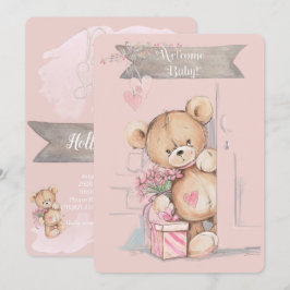 Adorable Watercolor Teddy Bear Baby Dusche Einladung