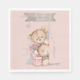 Adorable Watercolor Teddy Bear Baby Dusche Serviette