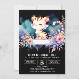 Adorable Watercolor Tiger Geburtstag Einladung