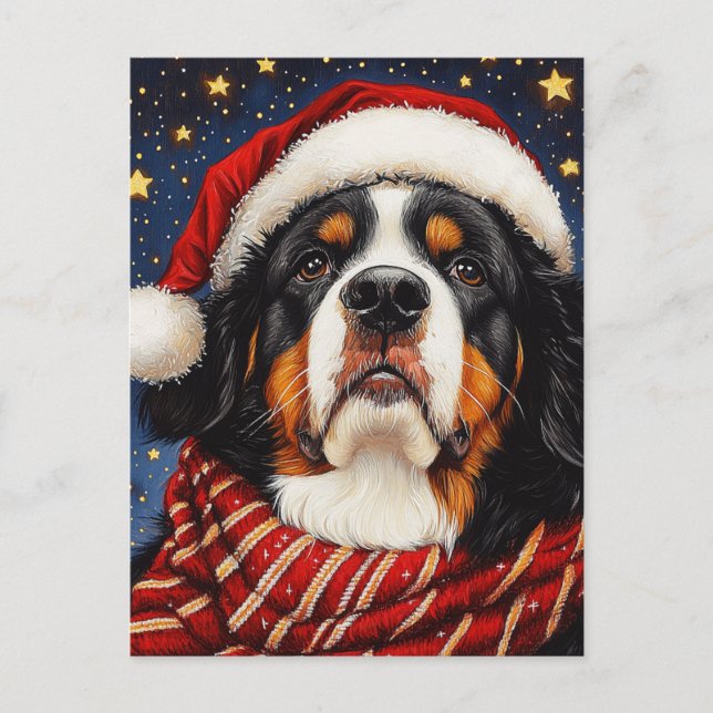 Adorable Weihnachten Berner Berghund Postkarte (Vorderseite)