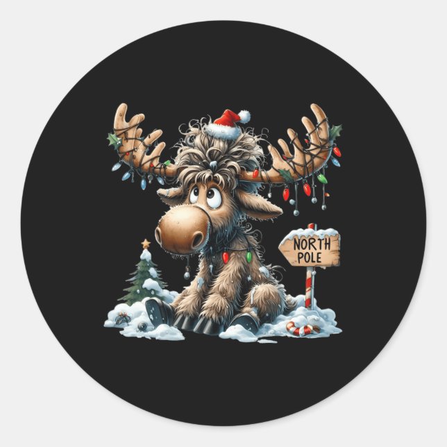 Adorable Weihnachten Elche Merry Christmoose Men W Runder Aufkleber (Vorderseite)