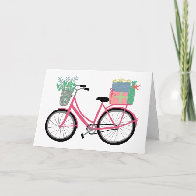 Adorable Weihnachten Fahrrad Niedlich Rosa Urlaub  Karte (Vorderseite)