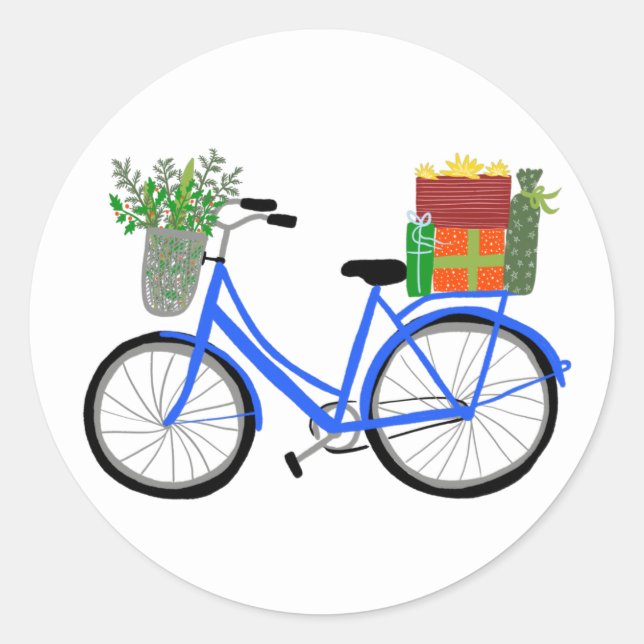 Adorable Weihnachten Fahrrad Urlaub Weihnachten Ge Runder Aufkleber (Vorderseite)