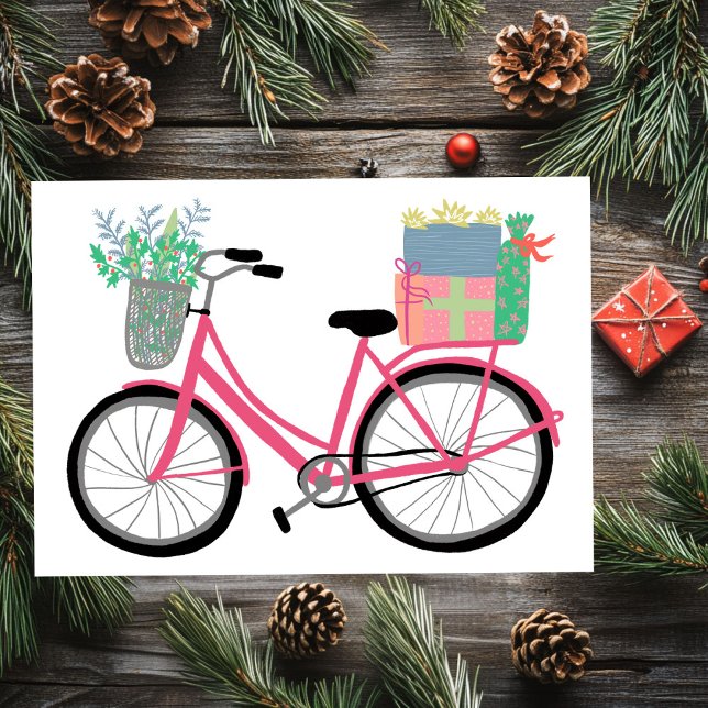 Adorable Weihnachten Fahrradgeschenke Rosa Urlaubs (Adorable Christmas Bicycle Holiday Xmas Gifts Pink Flat 
Card)