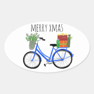 Adorable Weihnachten Fahrradurlaub Xmas CUSTOM Ovaler Aufkleber