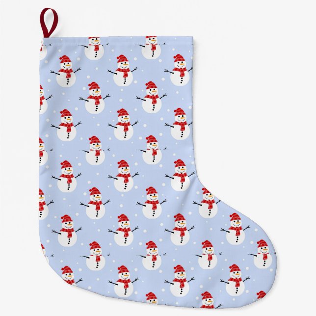 Adorable Weihnachten Schneemannsmuster Festlich Großer Weihnachtsstrumpf (Vorderseite)