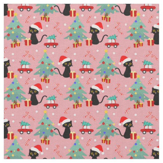 Adorable Weihnachten Schwarze Katzen Stoff (Nahaufnahme)