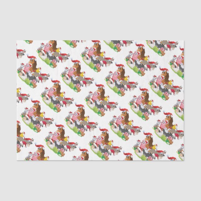 Adorable Weihnachtsbaumtiere in Weihnachtsmannmütz Seidenpapier (Vorderseite)
