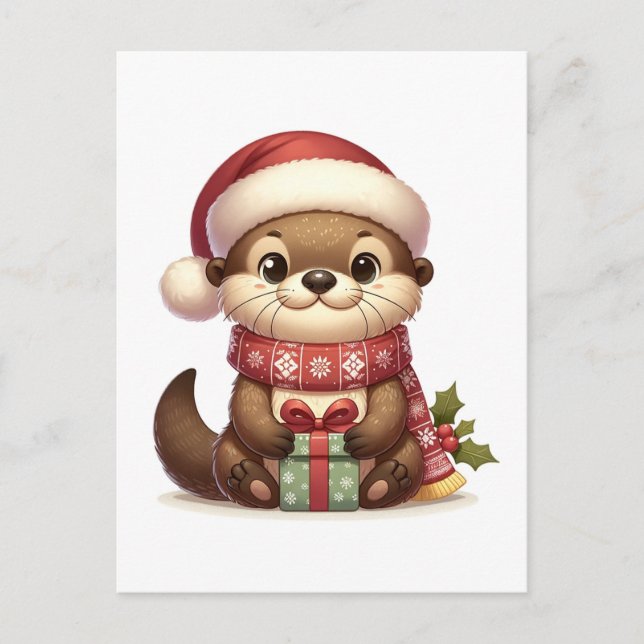 Adorable Weihnachtsfeier in Weihnachtsmannmütze mi Postkarte (Vorderseite)