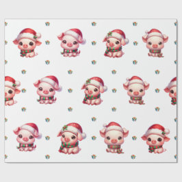 Adorable Weihnachtsferien Kawaii Schweine auf Whit Geschenkpapier