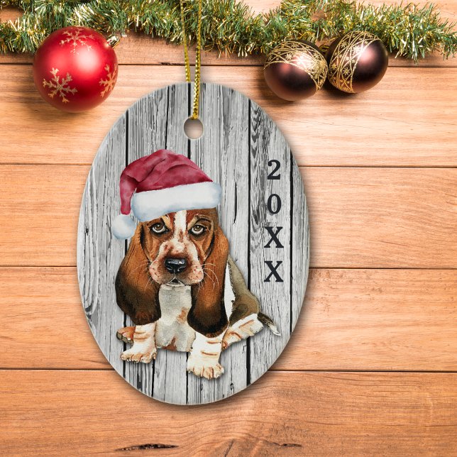 Adorable Weihnachtsmannmütze Basset Hound Welpe Ke Keramik Ornament (Von Creator hochgeladen)