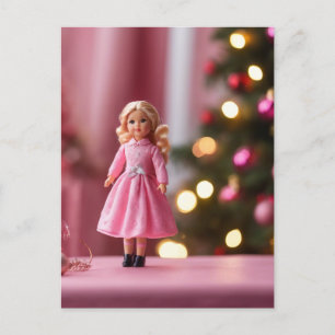 Adorable Weihnachtspuppe in Rosa Postkarte