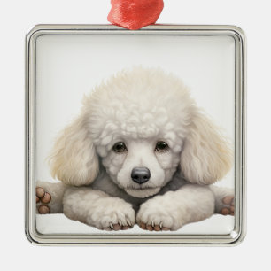 ADORABLE WEISSE FRANZÖSISCHE POODLE DOG ORNAMENT AUS METALL