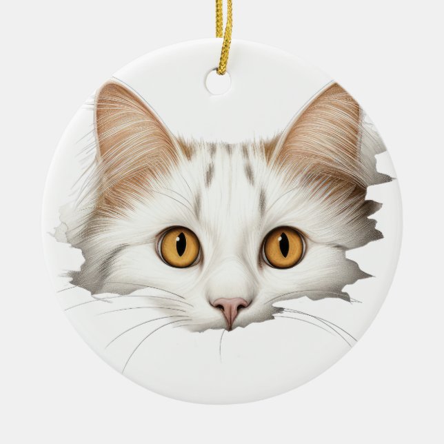 ADORABLE WEISSE KITTY CAT-GESICHT KERAMIK ORNAMENT (Vorne)