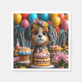 Adorable Welpe feiert Geburtstag Serviette