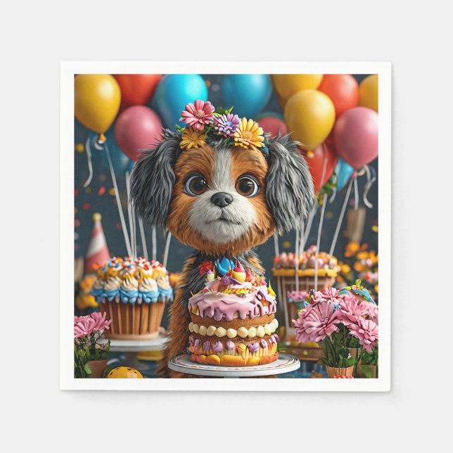 Adorable Welpe feiert Geburtstag Serviette (Vorderseite)