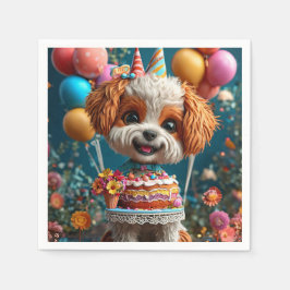 Adorable Welpe feiert Geburtstag Serviette