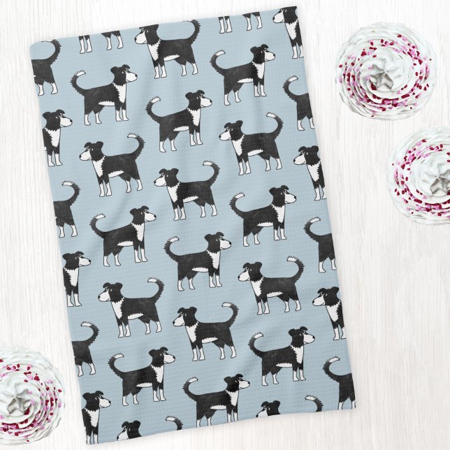 Adorable Welsh Border Collie Sheep Dog Muster Geschirrtuch (Welsh Border Collie Sheepdog pattern art kitchen tea towel)