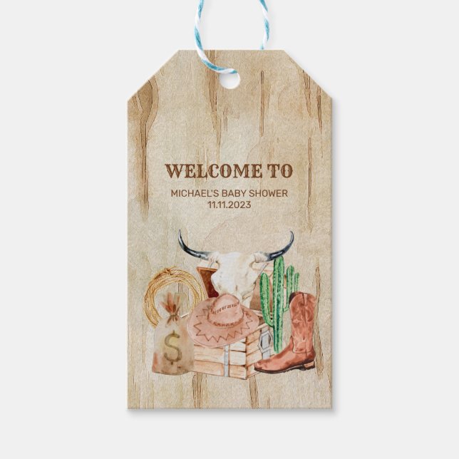 Adorable Western Cowboy Baby Shower Geschenkanhänger (Vorderseite)
