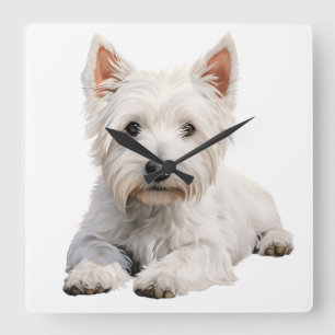 ADORABLE WESTLICHER HIGHLAND WHITE TERRIER DOG QUADRATISCHE WANDUHR