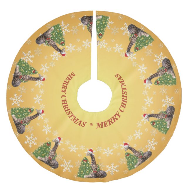 Adorable Whimsical Christmas Giraffen Polyester Weihnachtsbaumdecke (Vorderseite)