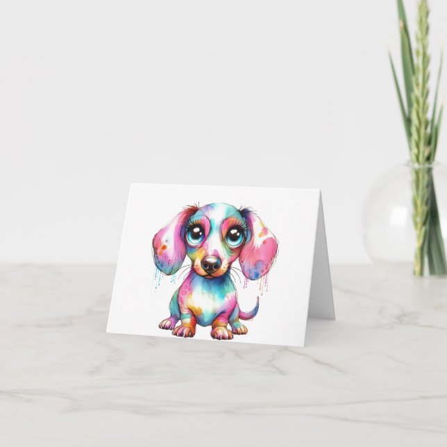 Adorable Whimsical Dackel Puppy Card Karte (Vorderseite)