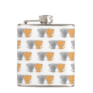 Adorable Whimsical Kittens Orange und Grau Flachmann