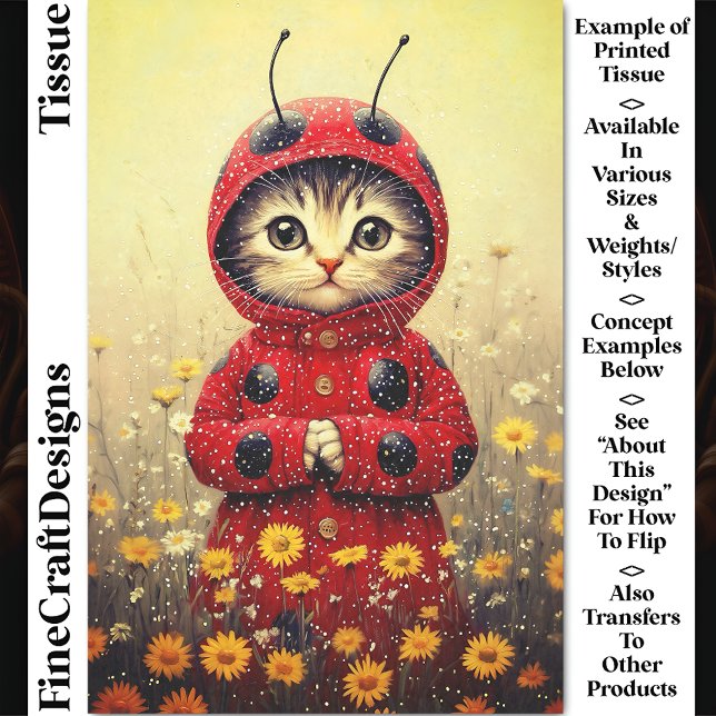 Adorable Whimsical Ladybug Kitten DA5F Decoupage Seidenpapier (Von Creator hochgeladen)