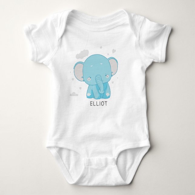 Adorable Whimsical Playful Baby Elephant Clouds Baby Strampler (Vorderseite)