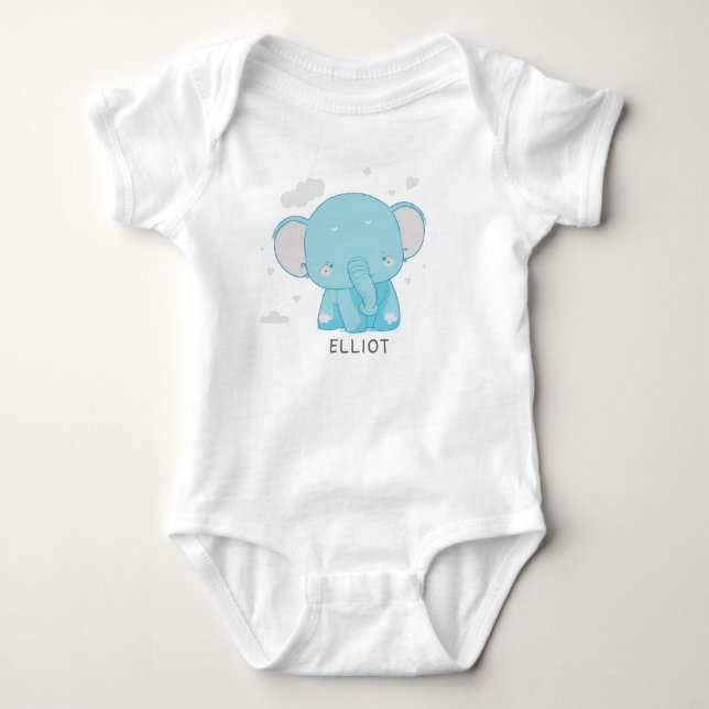 Adorable Whimsical Playful Baby Elephant Clouds Strampler (Vorderseite)