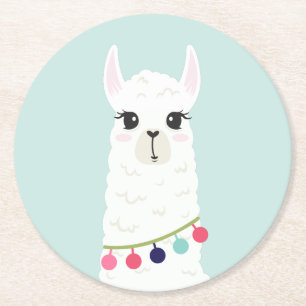 Adorable White Alpaca Runder Pappuntersetzer