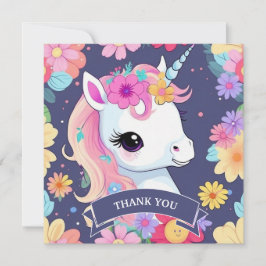 Adorable White Baby Unicoron mit Blume Dankeskarte