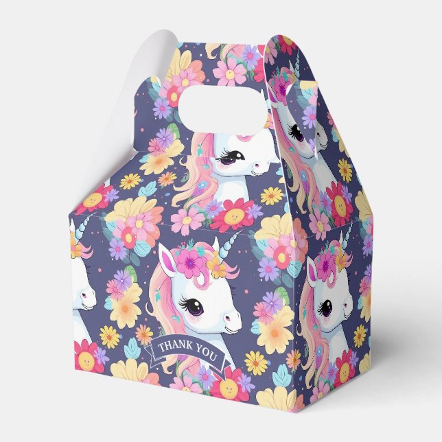 Adorable White Baby Unicoron mit Blume Geschenkschachtel (Vorderseite)