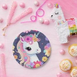 Adorable White Baby Unicoron mit Blume Pappteller