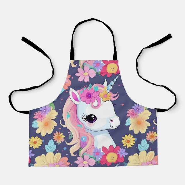 Adorable White Baby Unicoron mit Blume Schürze (Vorderseite)