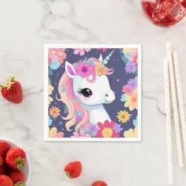 Adorable White Baby Unicoron mit Blume Serviette