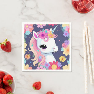 Adorable White Baby Unicoron mit Blume Serviette