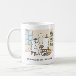 Adorable White Cat Artist Block Kitten Muse Studio Kaffeetasse