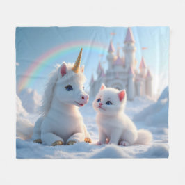 Adorable White Kitten und Baby Unicorn Fleecedecke
