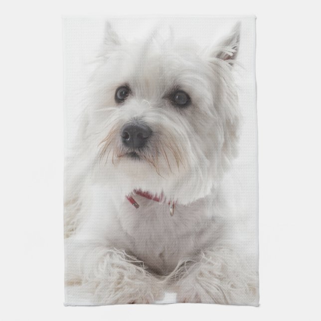 Adorable White West Highland Terrier Küchentuch (Vertikal)