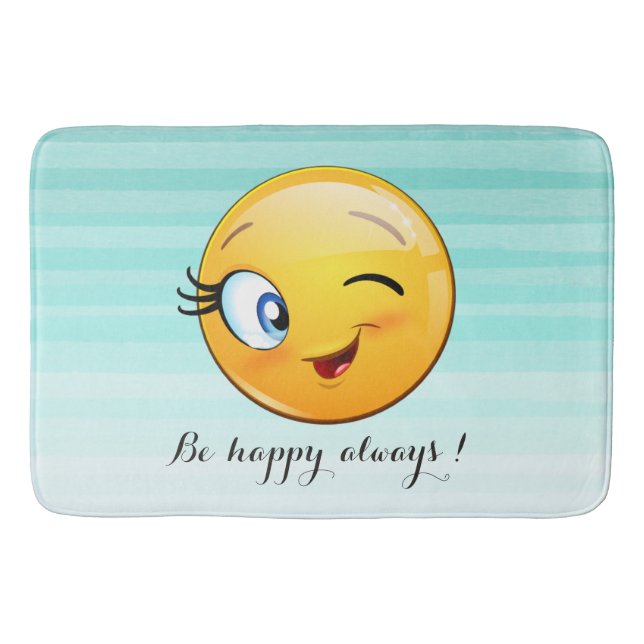 Adorable Winking Emoji Face-Sei immer glücklich Badematte (Vorderseite)