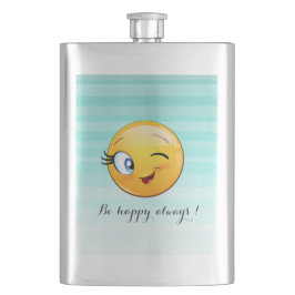 Adorable Winking Emoji Face-Sei immer glücklich Flachmann