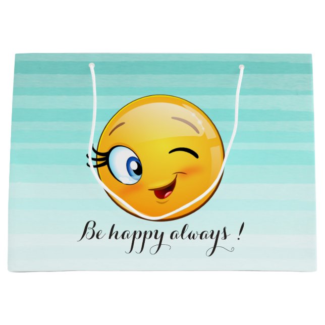 Adorable Winking Emoji Face-Sei immer glücklich Große Geschenktüte (Vorderseite)